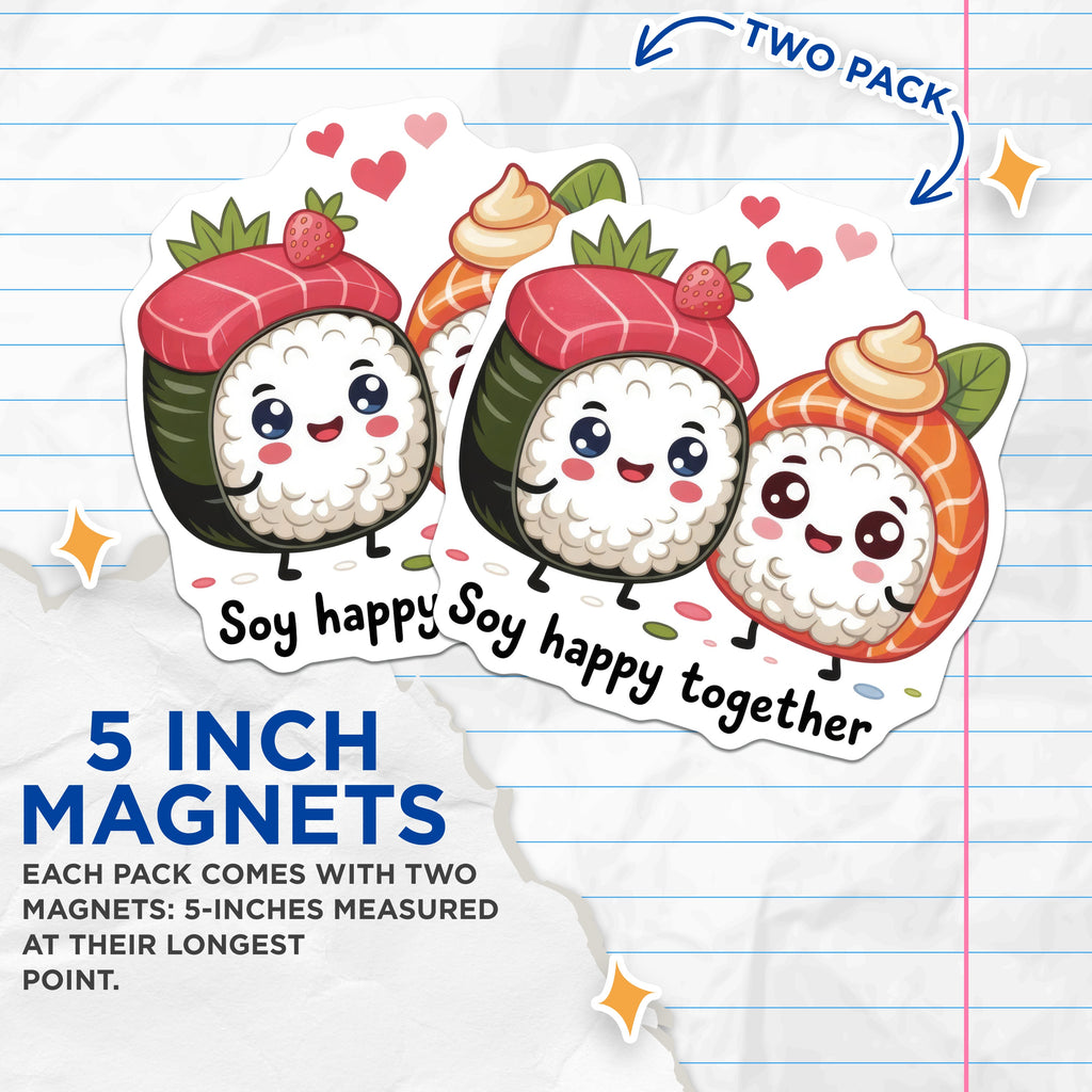 (2 Pack) Cute Sushi Magnets - Funny Foodie Decor - Valentine Couple Present - 5 Inches On Longest Side - Thick Durable Magnet - Made in USA - MAG37002