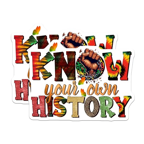 (2 Pack) Know Your Own History Stickers - Black Pride - Cultural Awareness - 5" On Longest Side - Sticks to Smooth Flat Surfaces - Made in USA - BMCS7853