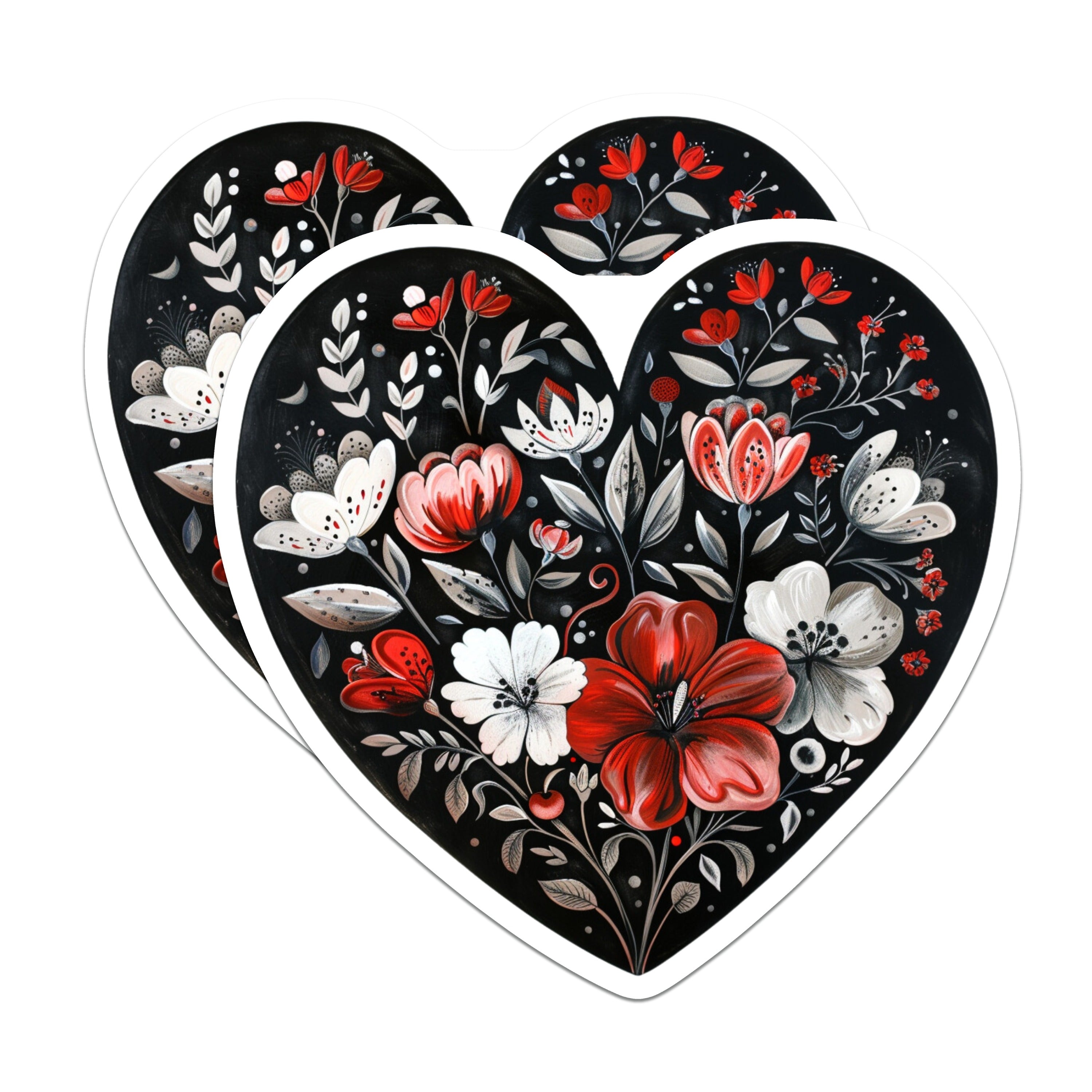 (2 Pack) Heart Floral Magnets - Folk Art Design - Botanical Kitchen Decor Accent - 5 Inches On Longest Side - Thick Durable Magnet - Made in USA - MAG36668
