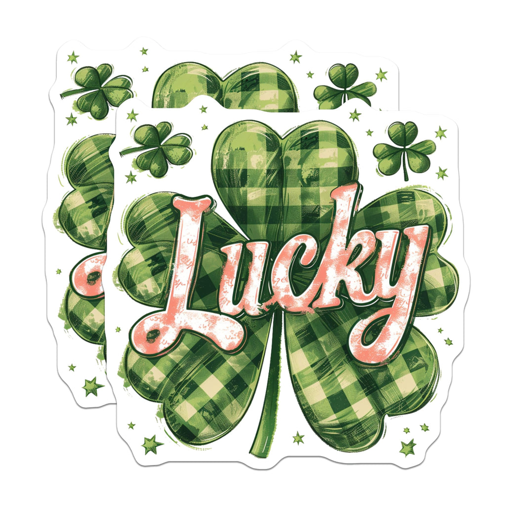 (2 Pack) Lucky Shamrock Magnets - St Patricks Day Decor - Green Plaid Clover Magnets - 5 Inches On Longest Side - Thick Durable Magnet - Made in USA - MAG20052