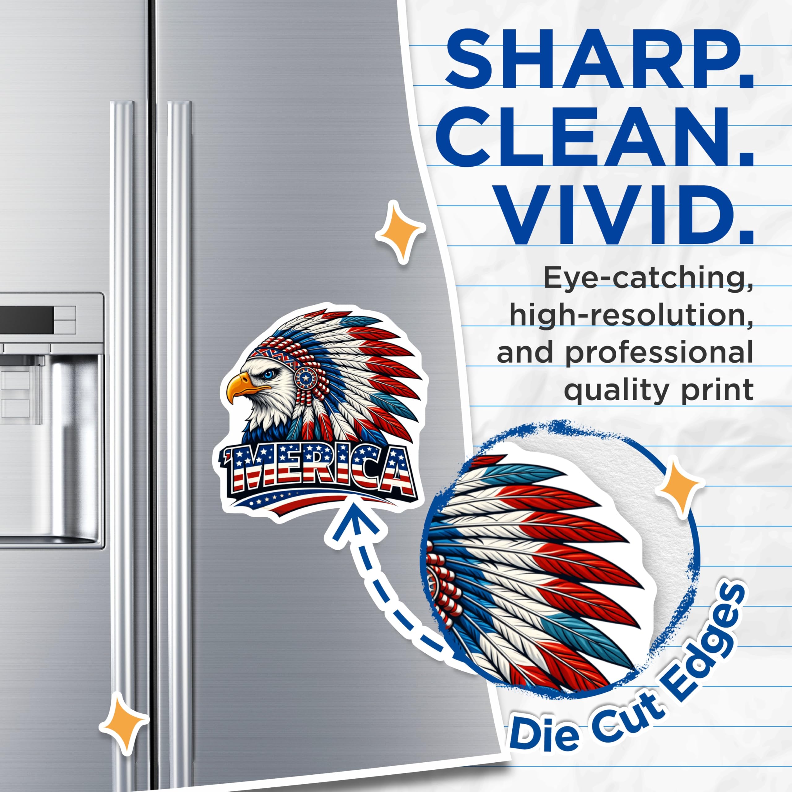 (2 Pack) Merica Eagle Head Magnets - Patriotic American Symbol - USA Pride Fridge Locker Decor - 5 Inches On Longest Side - Thick Durable Magnet - Made in USA - MAG20726