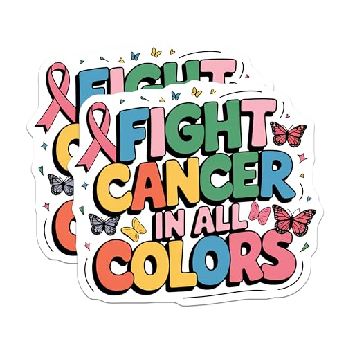 (2 Pack) Fight Cancer in All Colors Stickers - Motivational Sticker - Cancer Awareness Sticker - 5" On Longest Side - Sticks to Smooth Flat Surfaces - Made in USA - BMCS6844