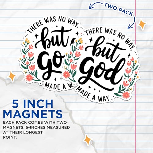 (2 Pack) Inspirational Quotes Magnets - Faith Motivational Magnets - There was No Way But God Magnets- 5" On Longest Side - for Fridges, Toolboxes, Cars - Made in USA - MAG2911