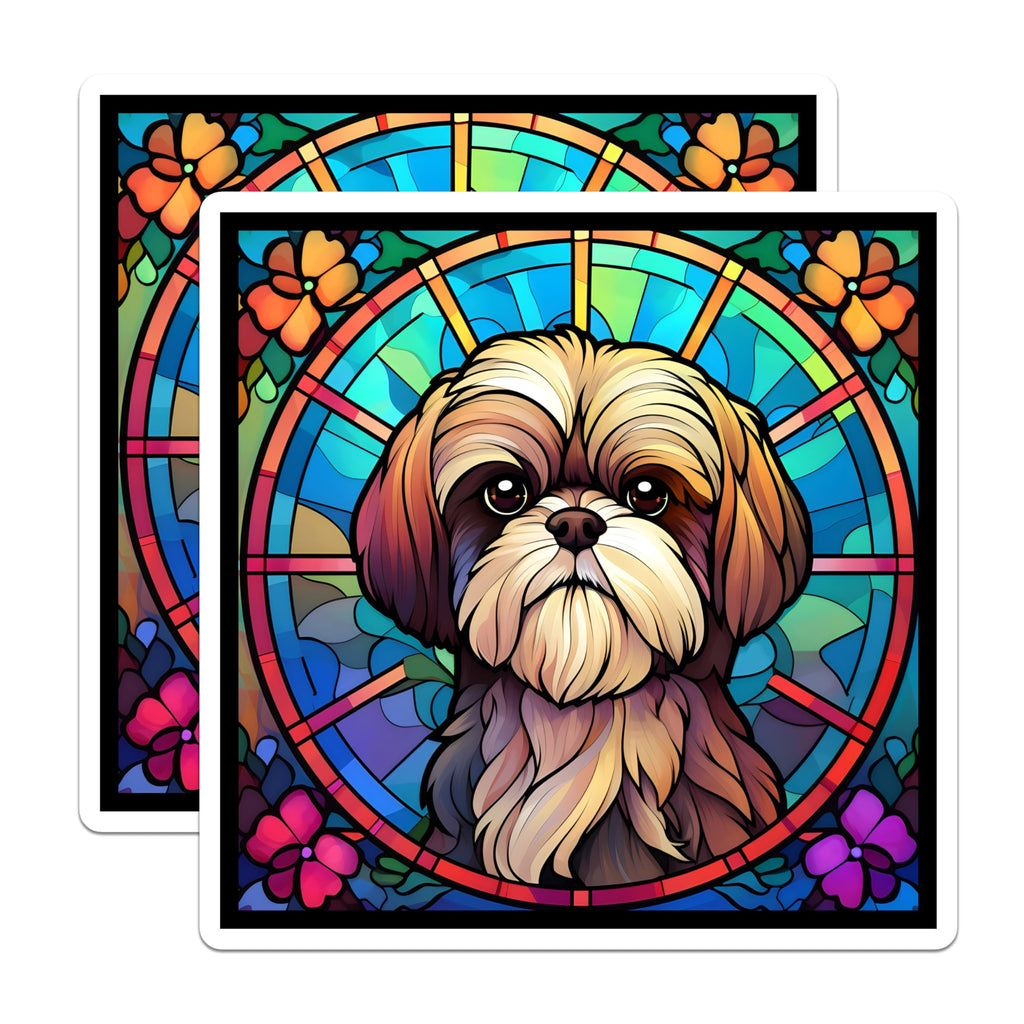 (2 Pack) Shih Tzu Magnets - Stained Glass Dog - Decorative Refrigerator Fridge - 5" On Longest Side - Premium Magnet - for Cars, Refrigerators, Toolboxes, Lockers - Made in USA - MAG14781