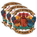 (3 Pack) Chicken Decals - Easily Distracted - Funny Chicken - 3 Inches On Longest Side - Easy Peel & Apply - Made in USA - 3MCS2208