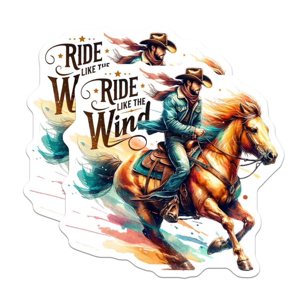 (2 Pack) Cowboy Rider Stickers - Ride Like The Wind - Horse Riding Decals - 5" On Longest Side - Sticks to Smooth Flat Surfaces - Made in USA - BMCS6932