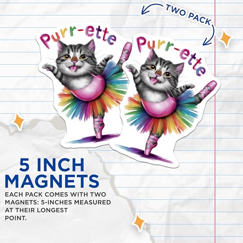 (2 Pack) Cat Ballet Purr-ette Magnets Magnets - Kitty Refrigerator Decoration - 5" On Longest Side - Made in USA - Sticks to Refrigerators & Metal Surfaces - MAG9160