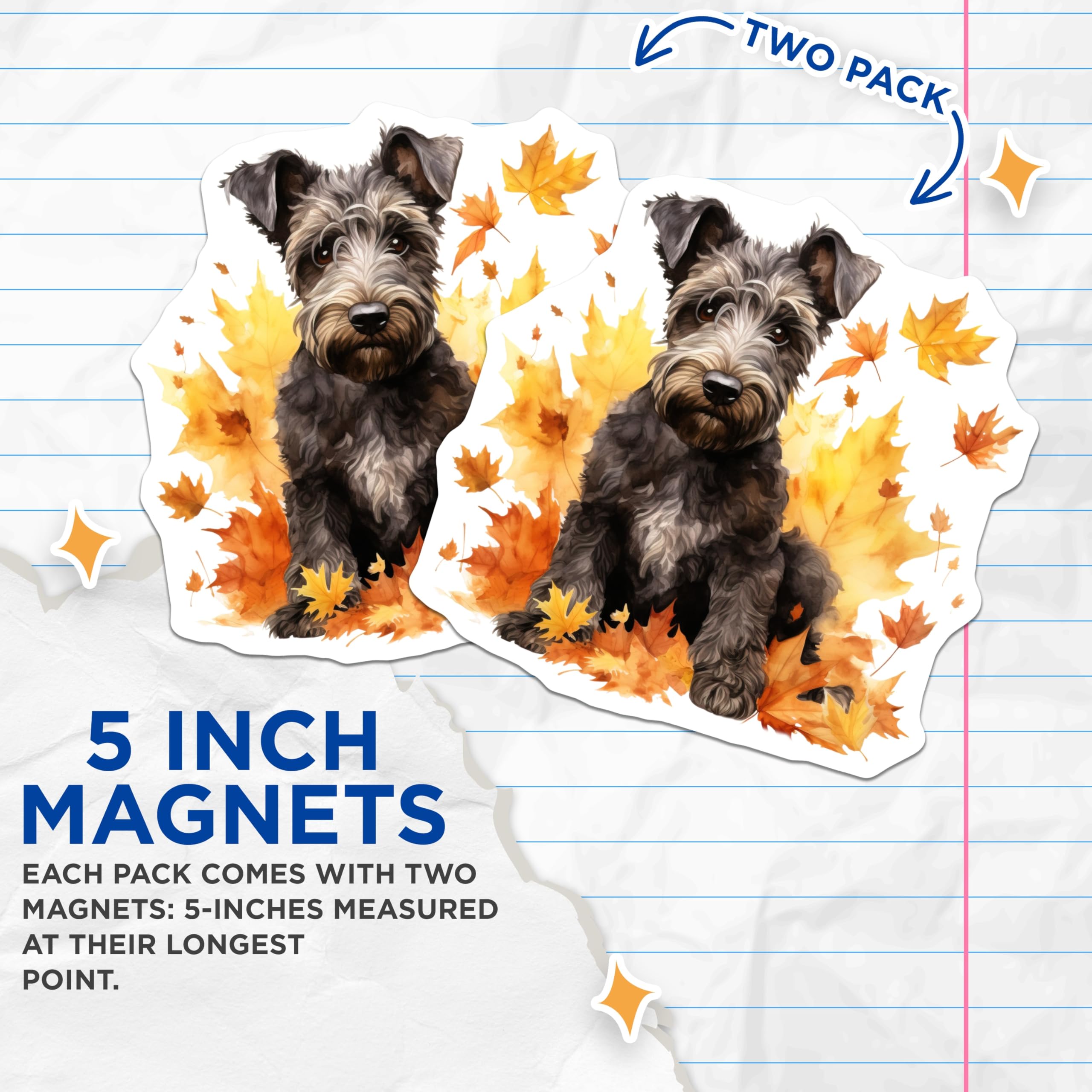 (2 Pack) Schnauzer Dog Magnets - Autumn Leaves Decor - Pet Lover Accessory - 5 Inches On Longest Side - Thick Durable Magnet - Made in USA - MAG30181