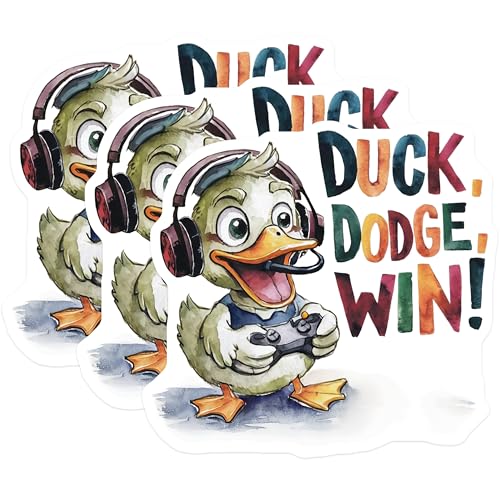 (3 Pack) Duck Dodge Win Decals - Gamer Duck - Gaming Decals - Laptop Decal - 3 Inches On Longest Side - Easy Peel & Apply - Made in USA - 3MCS7314