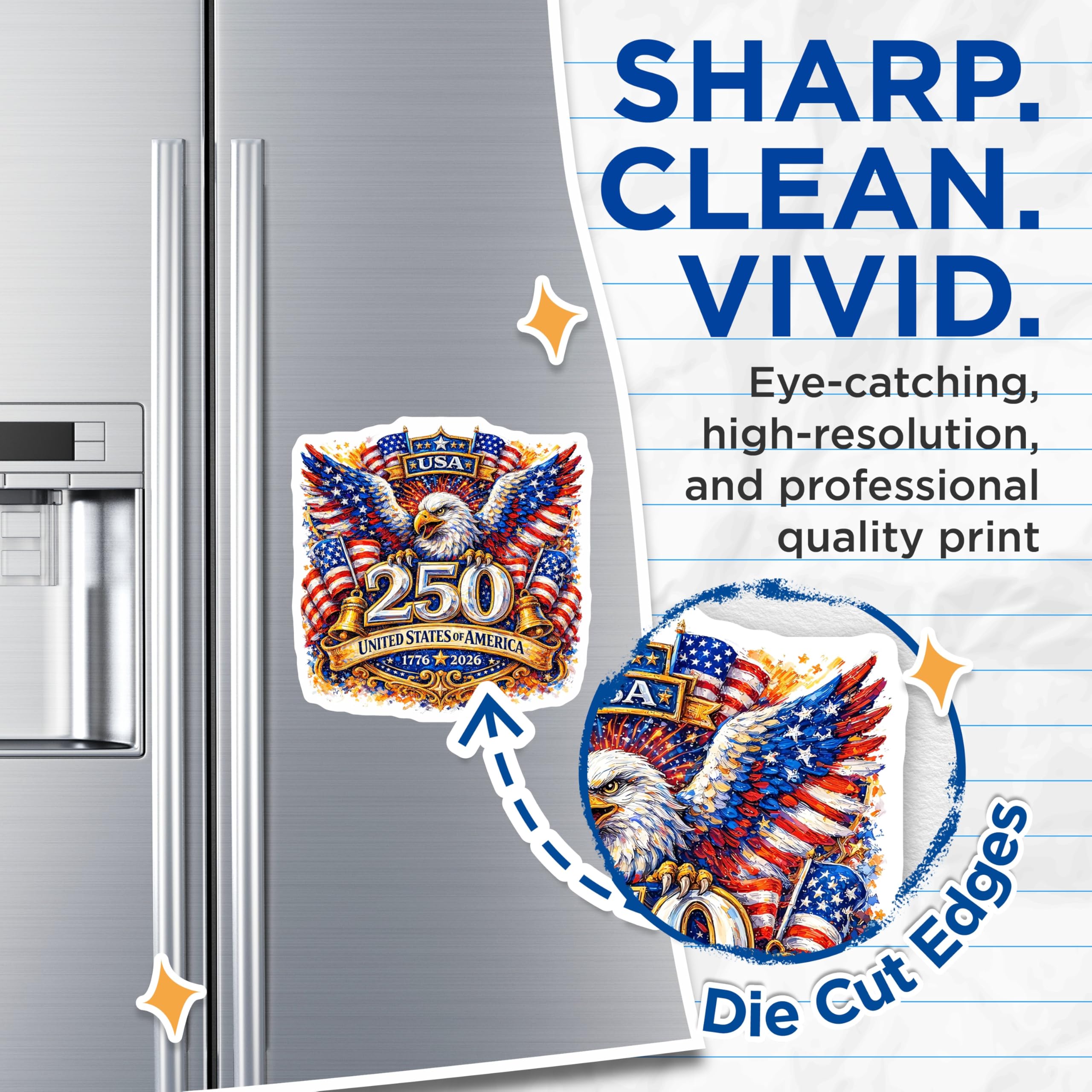 (2 Pack) America 250th Anniversary Magnets - Patriotic Bald Eagle Commemoration - 1776 2026 Celebration Decor - 5 Inches On Longest Side - Thick Durable Magnet - Made in USA - MAG24735