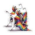 (2 Pack) Skeleton Rainbow Poncho Stickers - Skeleton Celebrating - Colorful Day of The Dead Sticker - 5" On Longest Side - Sticks to Smooth Flat Surfaces - Made in USA - BMCS7073