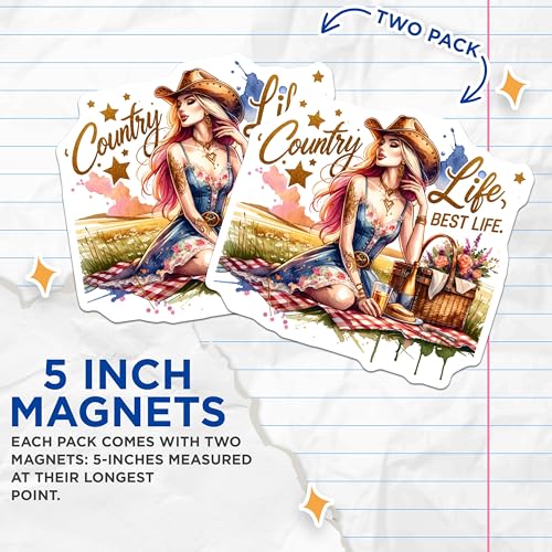 (2 Pack) Country Life Best Life Magnets - Picnic Scene - Western Lifestyle - Rustic Farmhouse Decor - Cabin Vibes - 5" On Longest Side - for Cars, Fridges, Toolboxes - Made in USA - MAG6582