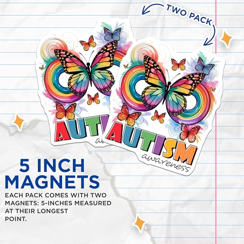 (2 Pack) Rainbow Butterfly Design Magnet - 5" On Longest Side - Sticks to Smooth Flat Surfaces - Made in USA - MAG9696