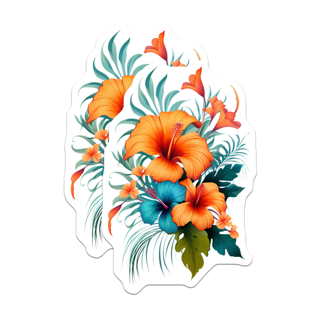 (2 Pack) Tropical Hibiscus Magnets - Exotic Floral Decor - Refrigerator Locker Decor - 5 Inches On Longest Side - Thick Durable Magnet - Made in USA - MAG20040