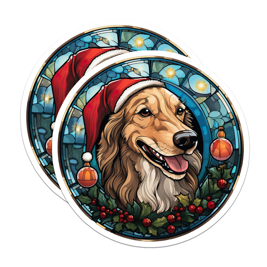 (2 Pack) Christmas Dog Magnets - Festive Golden Retriever Stained Glass Artwork - Holiday Pet Lover Decor Fridge Locker - 5 Inches On Longest Side - Thick Durable Magnet - Made in USA - MAG23659