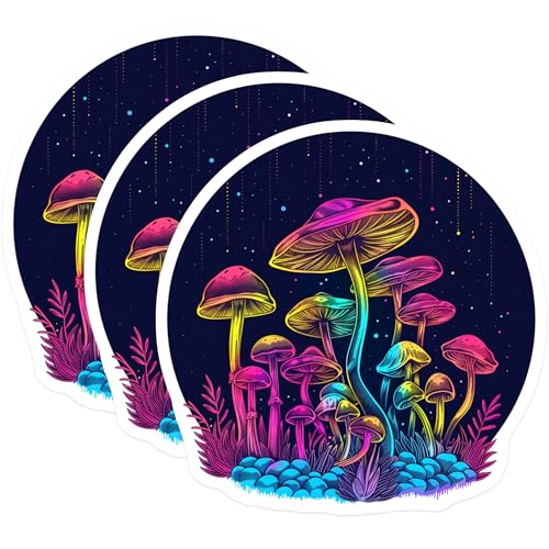 (3 Pack) Mushroom Decals - Psychedelic Stickers - Neon Laptop Decal- 3 Inches On Longest Side - Easy Peel & Apply - Made in USA - 3MCS5381