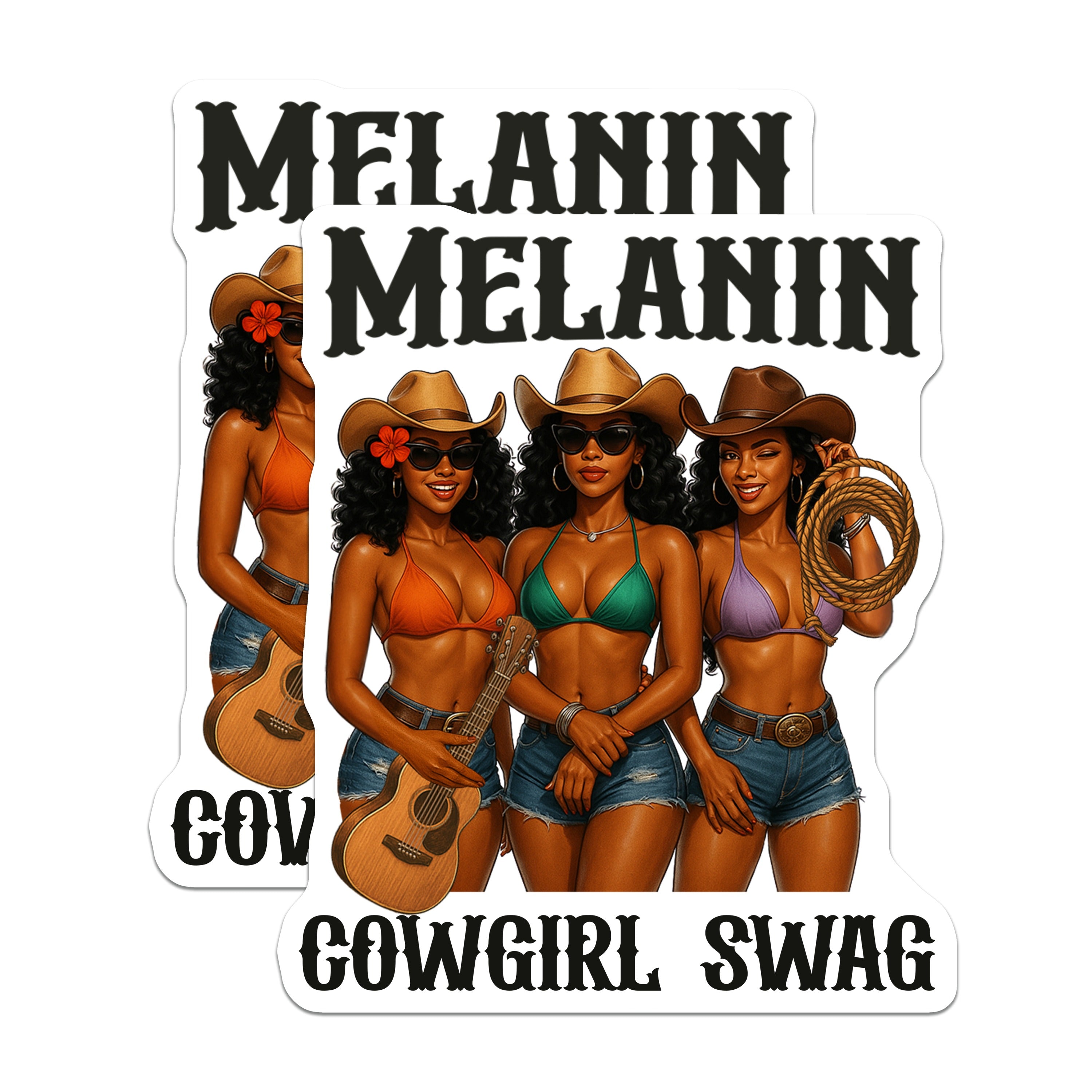 (2 Pack) Melanin Cowgirl Magnets - Black Western Women - Swag Fridge Locker Decor - 5 Inches On Longest Side - Thick Durable Magnet - Made in USA - MAG37634
