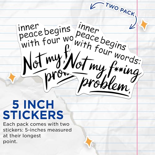 (2 Pack) Inner Peace Stickers - Funny Phrase Stickers - Motivational Desk Decor Stickers - 5" On Longest Side - Sticks to Smooth Flat Surfaces - Made in USA - BMCS4782