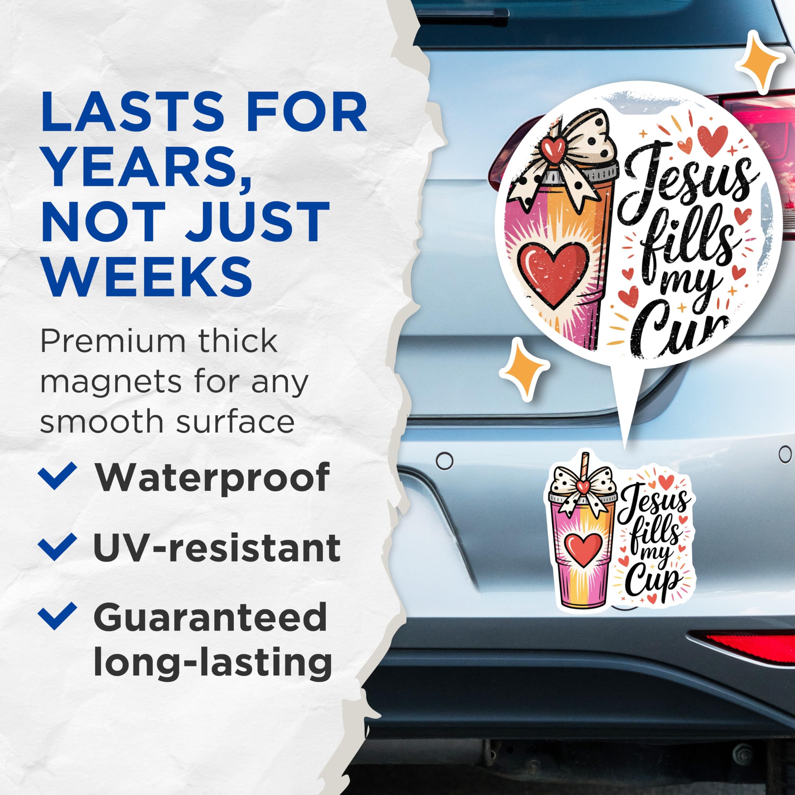 (2 Pack) Jesus Fills My Cup Magnets - Christian Faith Decor - Inspirational Religious Reminders - 5 Inches On Longest Side - Thick Durable Magnet - Made in USA - MAG21271