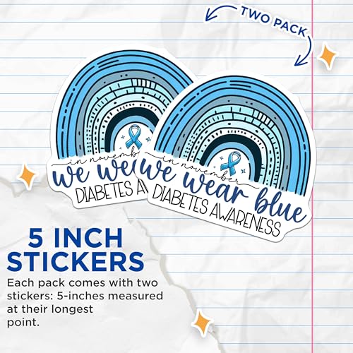 (2 Pack) Diabetes Awareness Stickers - We Wear Blue Stickers - November Awareness Stickers - 5" On Longest Side - Sticks to Smooth Flat Surfaces - Made in USA - BMCS3827