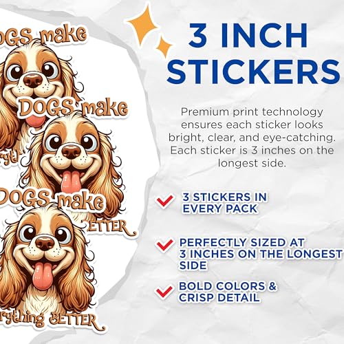 (3 Pack) Cavalier Spaniel Decals - Dog Lover Decor - Happy Dog Face - 3 Inches On Longest Side - Easy Peel & Apply - Made in USA - 3MCS1608