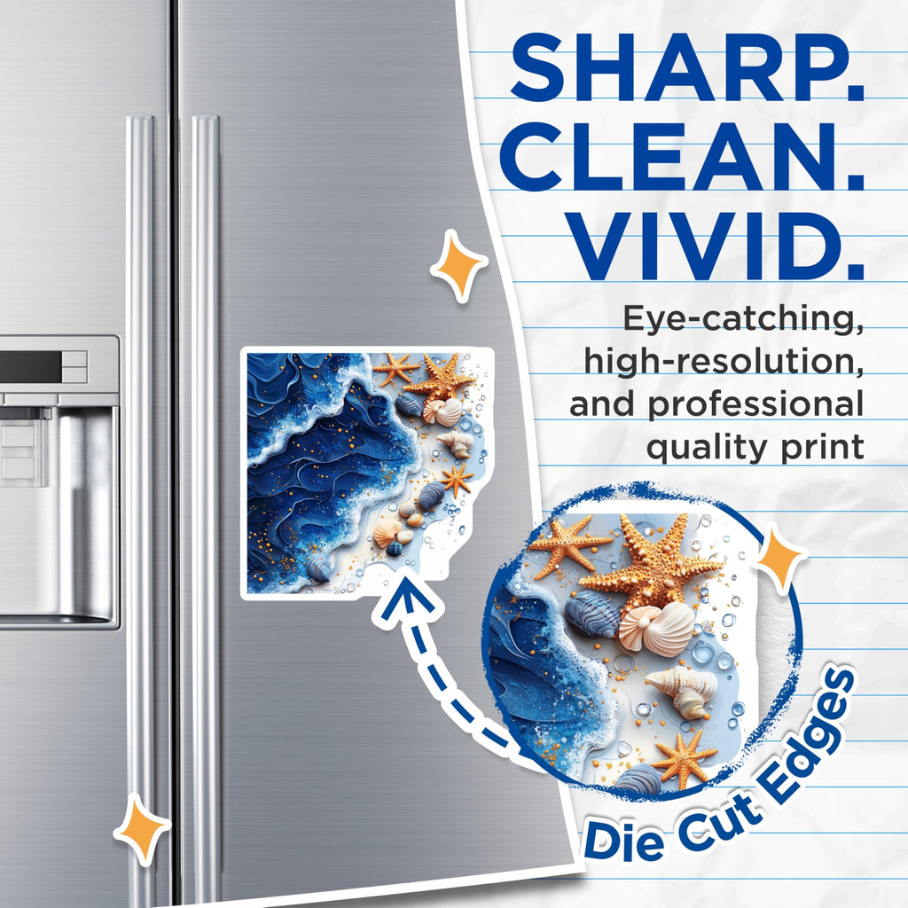 (2 Pack) Ocean Wave Magnets - Starfish Seashell Beach Decor - Coastal Home Fridge Art - 5 Inches On Longest Side - Thick Durable Magnet - Made in USA - MAG28219