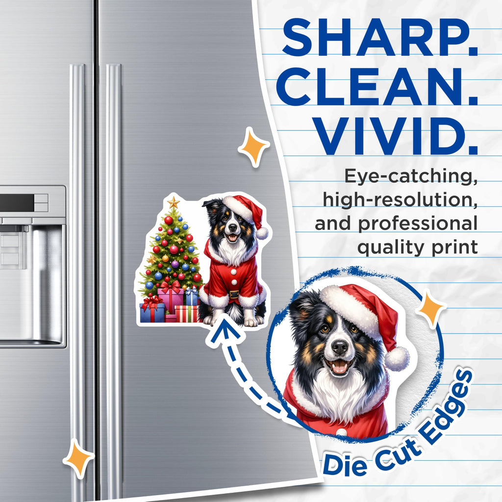 (2 Pack) Santa Dog Magnets - Christmas Collie Decor - Holiday Pet Refrigerator Art - 5 Inches On Longest Side - Thick Durable Magnet - Made in USA - MAG30857