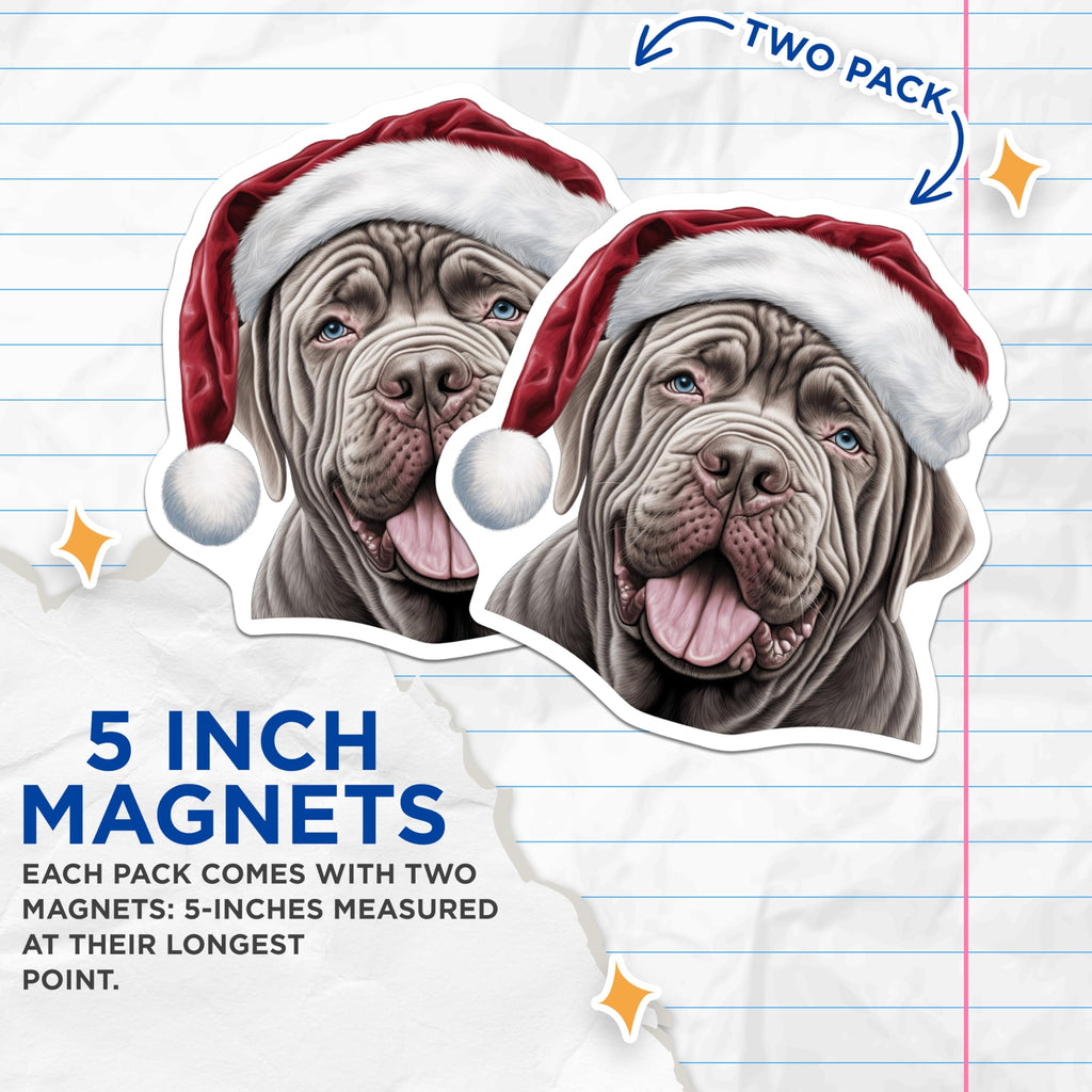 (2 Pack) Christmas Dog Magnets - Mastiff Santa Hat - Holiday Pet Decor for Fridge - 5 Inches On Longest Side - Thick Durable Magnet - Made in USA - MAG28697