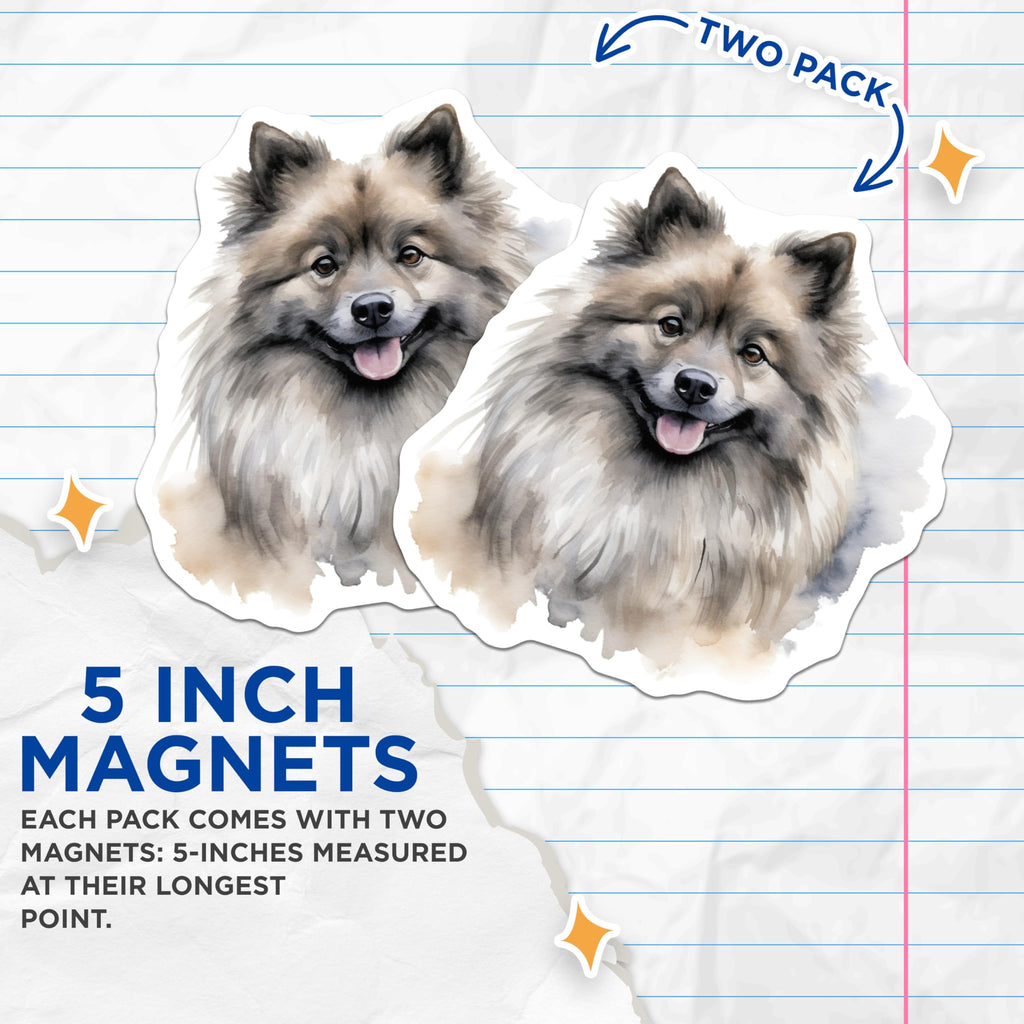 (2 Pack) Keeshond Dog Magnets - Watercolor Pet Art - Fluffy Dog Lover Decor - Cute Animal Lover Items - 5 Inches On Longest Side - Thick Durable Magnet - Made in USA - MAG25980