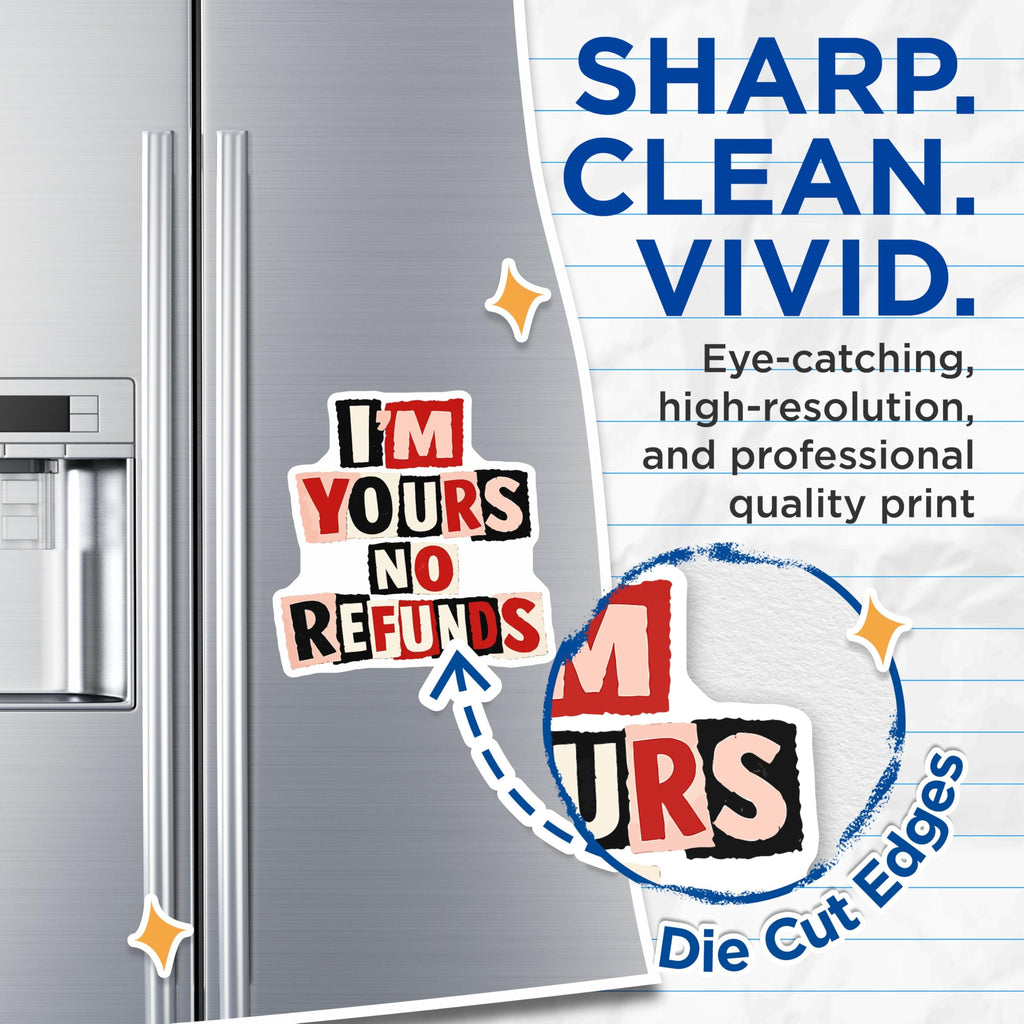 (2 Pack) I'm Yours No Refunds Magnets - Humorous Relationship Quote - Sarcastic Love Commitment - Fridge Locker Decor - 5 Inches On Longest Side - Thick Durable Magnet - Made in USA - MAG21983