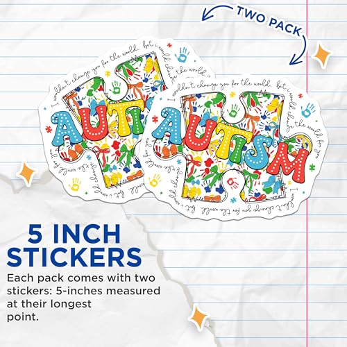 (2 Pack) Autism Awareness Stickers - Puzzle Piece Design - Inspirational Message - 5" On Longest Side - Sticks to Smooth Flat Surfaces - Made in USA - BMCS9843