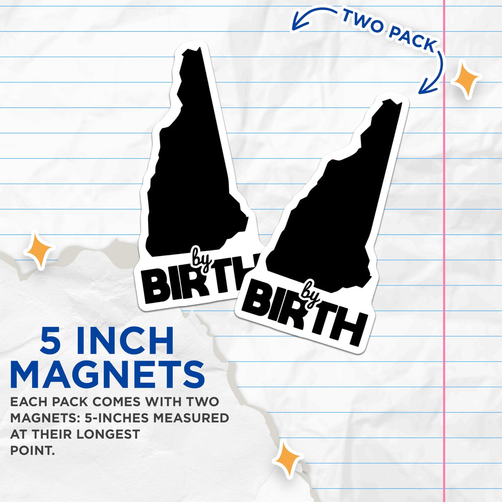 (2 Pack) New Hampshire State Magnets - NH By Birth Pride - Home State Roots Decor - 5 Inches On Longest Side - Thick Durable Magnet - Made in USA - MAG20978