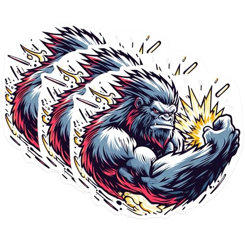 (3 Pack) Angry Gorilla Decals - King Kong Decal - Laptop Decal - 3 Inches On Longest Side - Easy Peel & Apply - Made in USA - 3MCS0978