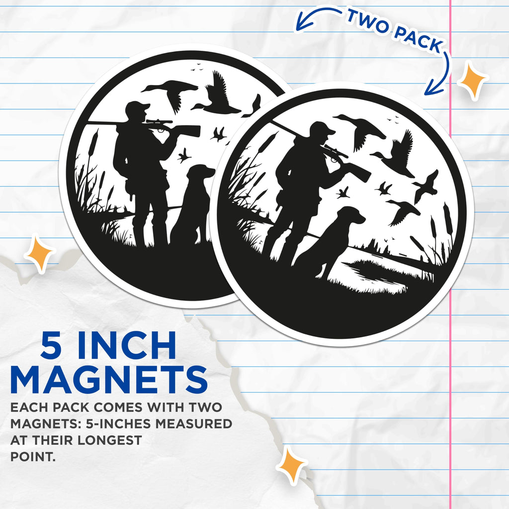 (2 Pack) Waterfowl Hunting Magnets - Hunter Dog Silhouette - Lake Marsh Scene - Outdoor Nature Decor - 5 Inches On Longest Side - Thick Durable Magnet - Made in USA - MAG21877