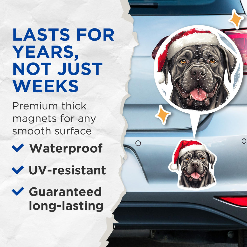 (2 Pack) Cane Corso Dog Magnets - Santa Hat Christmas Dog - Holiday Pet Lover Decor - 5 Inches On Longest Side - Thick Durable Magnet - Made in USA - MAG24941