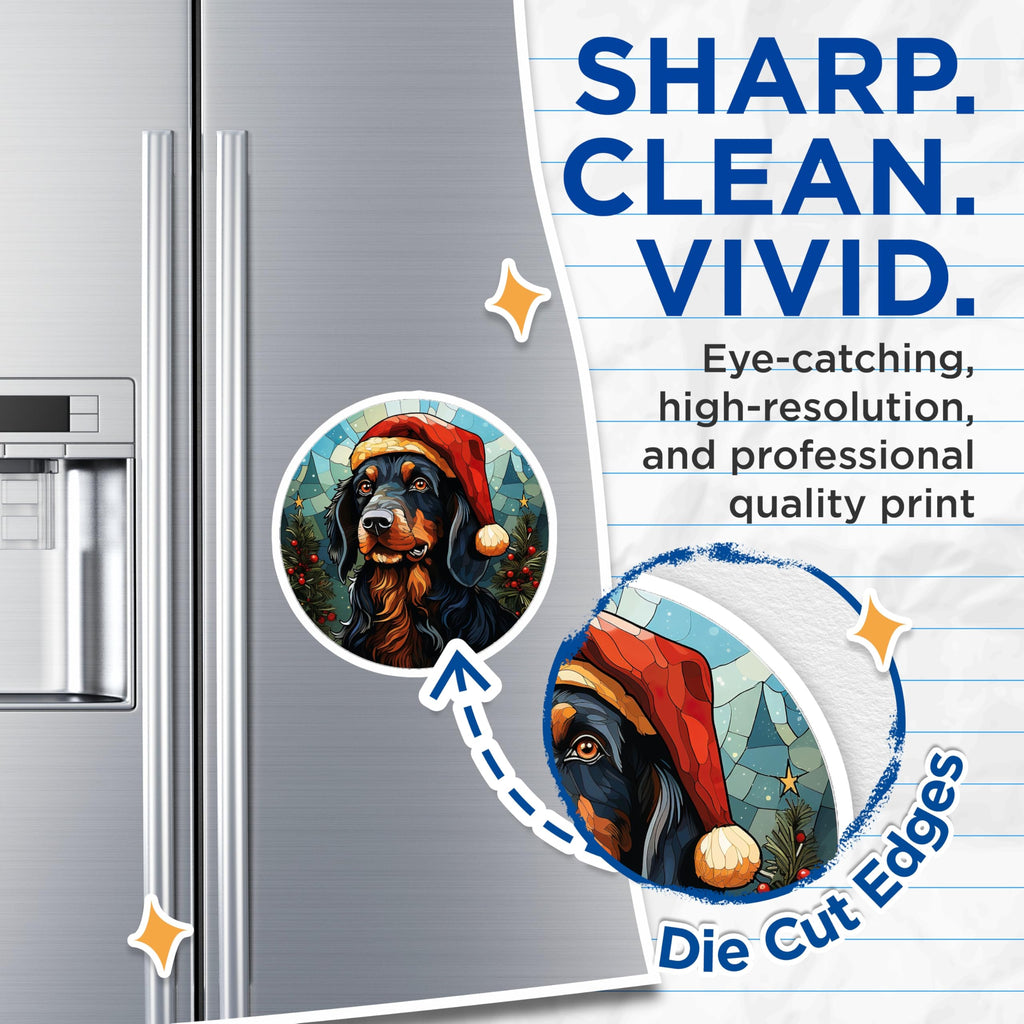 (2 Pack) Christmas Dog Magnets - Stained Glass Dog Art - Holiday Pet Decor - Winter Setter Lover Gift for Fridge - 5 Inches On Longest Side - Thick Durable Magnet - Made in USA - MAG29739