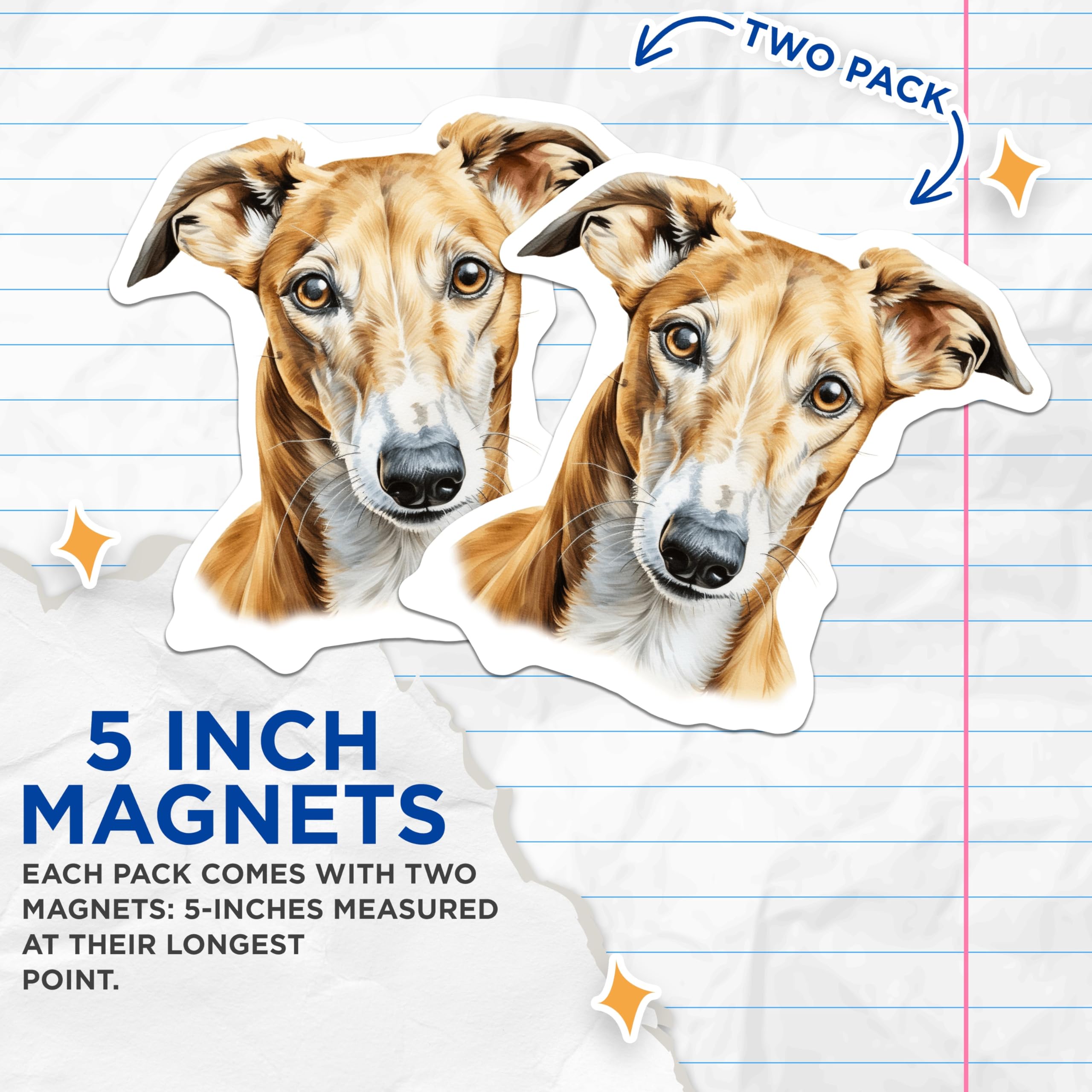 (2 Pack) Greyhound Dog Magnets - Elegant Canine Art Decor - Sighthound Lover Accessory - Refrigerator Locker Kitchen Display - 5 Inches On Longest Side - Thick Durable Magnet - Made in USA - MAG24657