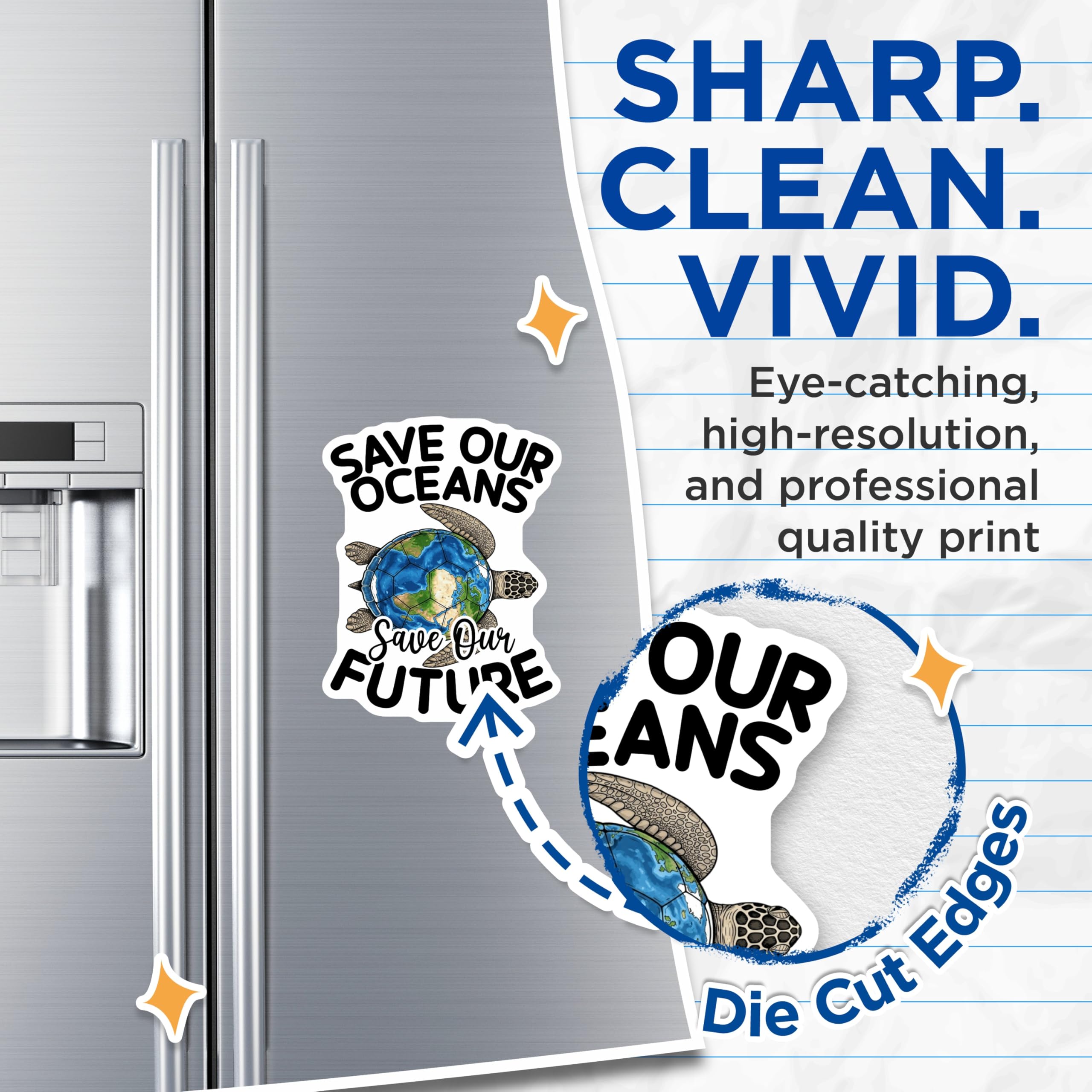 (2 Pack) Save Our Oceans Magnets - Earth Day Sea Turtle Design - Environmental Protection Awareness Decor for Nature Lovers - 5 Inches On Longest Side - Thick Durable Magnet - Made in USA - MAG21584