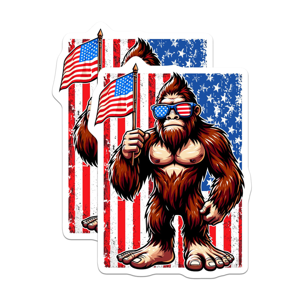 (2 Pack) Patriotic Bigfoot Magnets - Sasquatch Americana Decor - Funny US Flag Cryptid Magnets - 5 Inches On Longest Side - Thick Durable Magnet - Made in USA - MAG21307