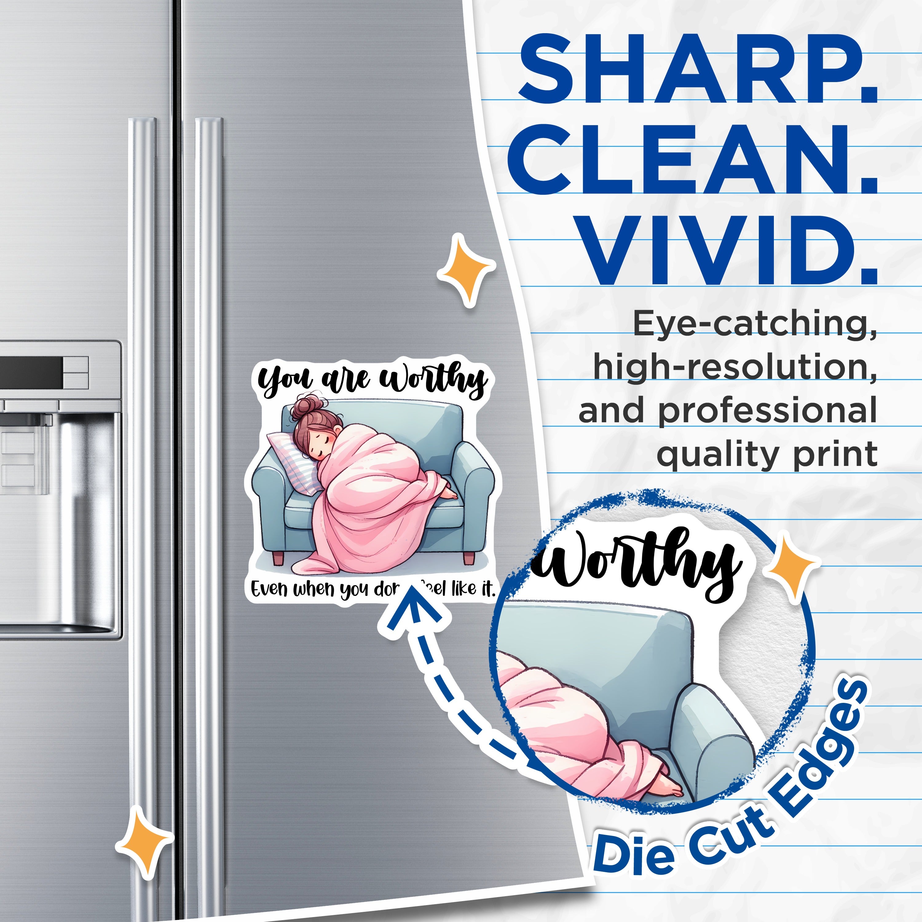 (2 Pack) You are Worthy Magnets - Self Care Reminder - Mental Health Support - Cozy Vibe Decor - Encouragement for Friend - 5 Inches On Longest Side - Thick Durable Magnet - Made in USA - MAG37812