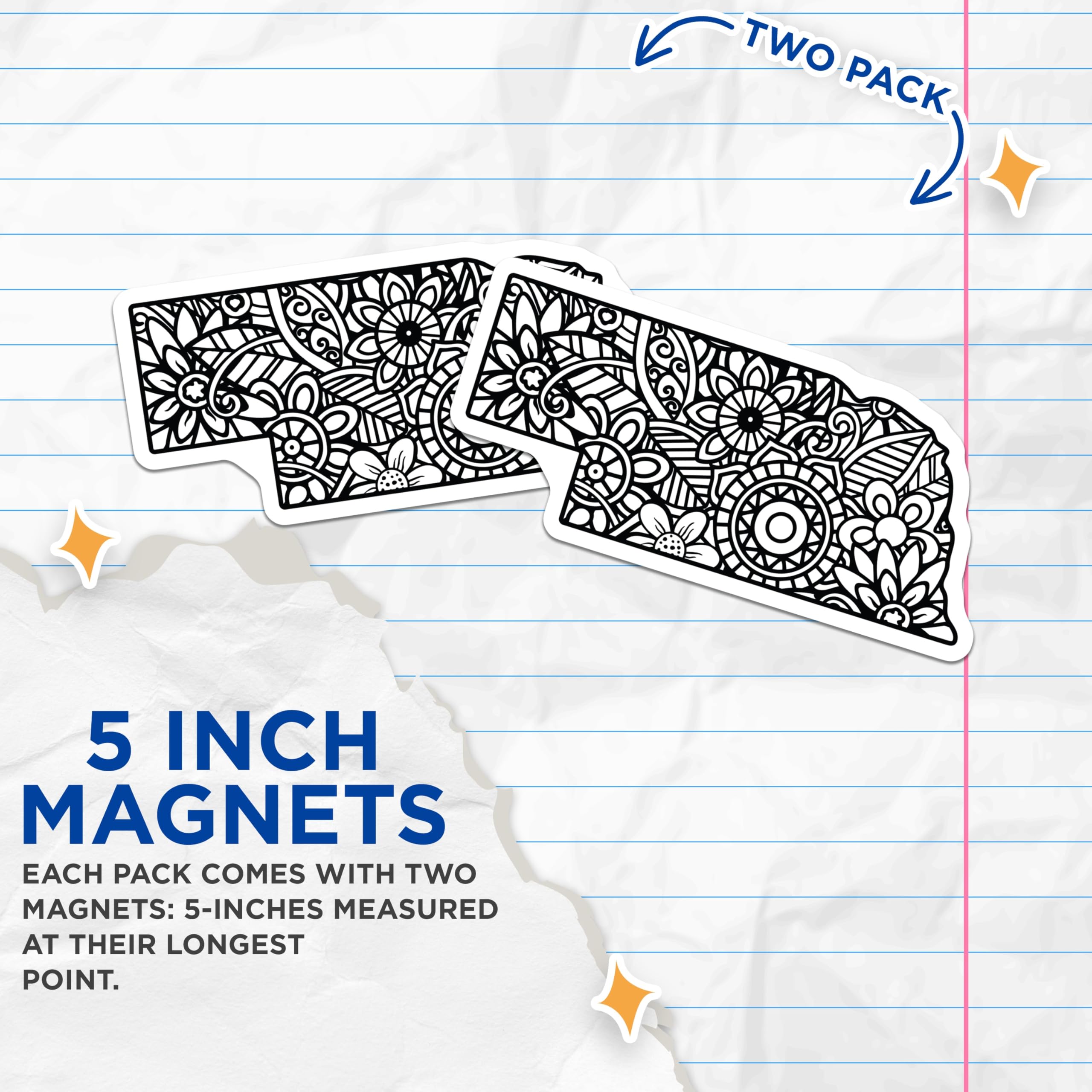 (2 Pack) Nebraska State Magnets - Floral Mandala Artwork - Intricate Black White Silhouette - Midwestern Home Decor Souvenir - 5 Inches On Longest Side - Thick Durable Magnet - Made in USA - MAG19412