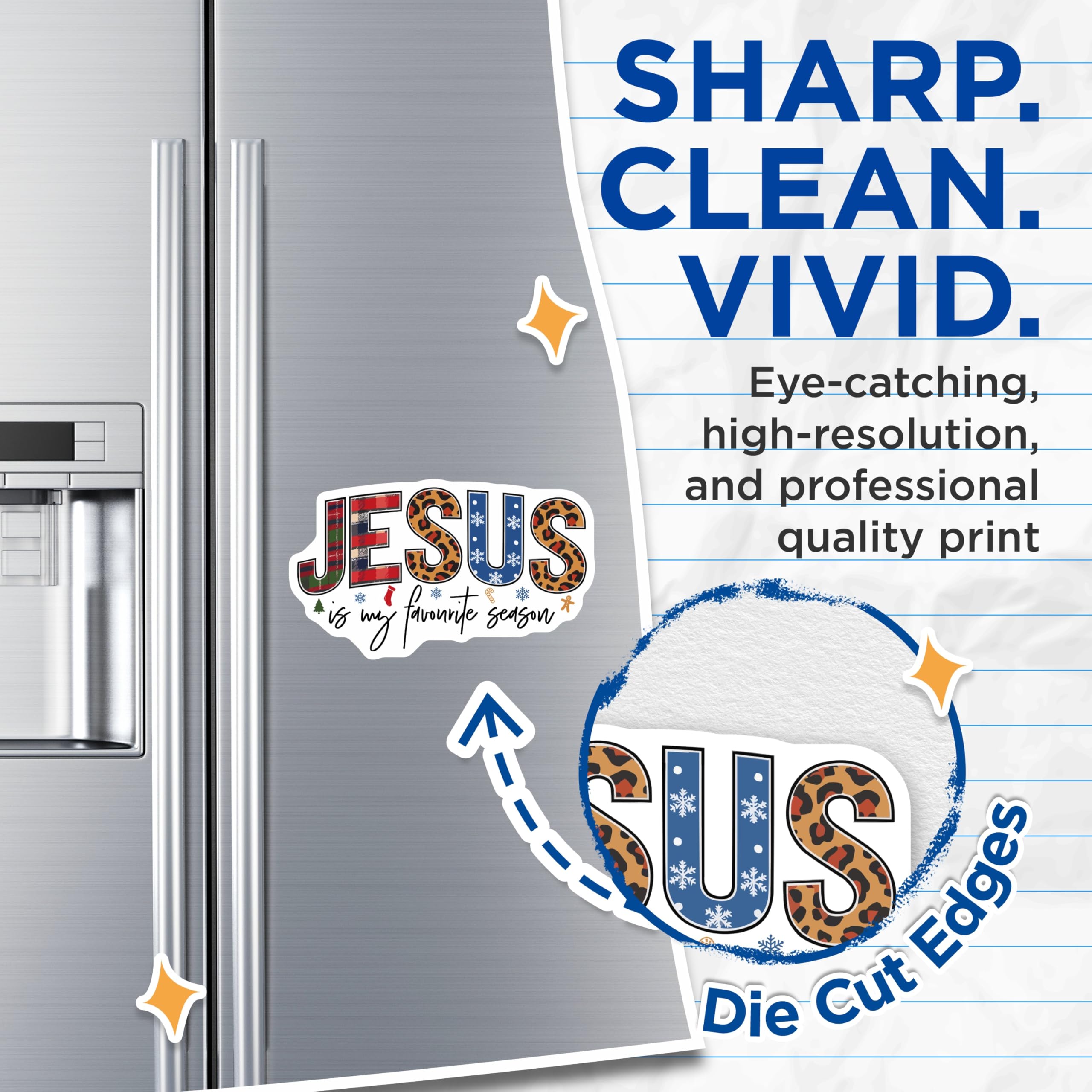 (2 Pack) Jesus is My Favorite Season Magnets - Christian Christmas Decor - Plaid Leopard Print Winter Faith Fridge Locker - 5 Inches On Longest Side - Thick Durable Magnet - Made in USA - MAG25311