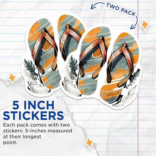 (2 Pack) Flip Flop Stickers - 5" On Longest Side - Sticks to Smooth Flat Surfaces - Made in USA - BMCS9309 - BMCS9309