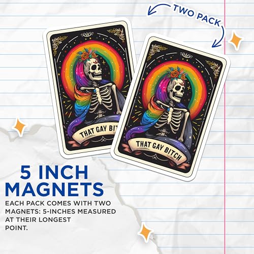 (2 Pack) Rainbow Pride Skeleton Magnets - LGBTQ Skeleton Art - Colorful Skull Magnet - 5" On Longest Side - for Cars, Fridges, Toolboxes - Made in USA - MAG4438