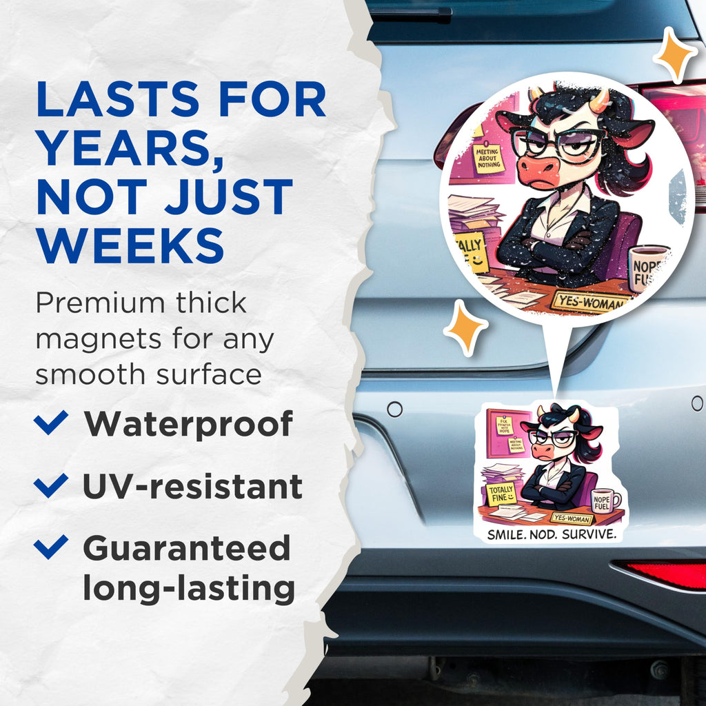 (2 Pack) Grumpy Cow Magnets - Office Humor Desk Decor - Corporate Survival Funny Magnet - Sarcastic Employee Life - 5 Inches On Longest Side - Thick Durable Magnet - Made in USA - MAG20485