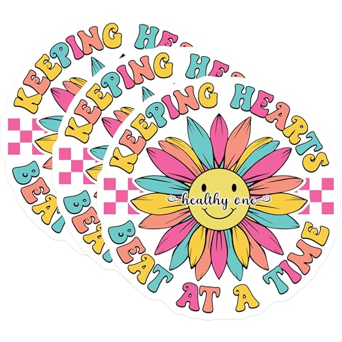 (3 Pack) Healthy One Decals - Keeping Hearts Beat - Retro Flower Decals - 3 Inches On Longest Side - Easy Peel & Apply - Made in USA - 3MCS7898