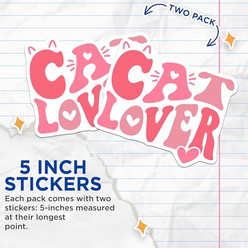 (2 Pack) Cat Lover Stickers - Cute Cat Stickers - Cat Love Decals for Laptop and Water Bottle - 5" On Longest Side - Sticks to Any Smooth Flat Surface - Made in USA - BMCS3379