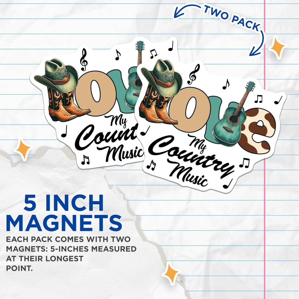(2 Pack) Country Music Magnets - Cowboy Boots Hat - Guitar Fridge Home Decor - 5" On Longest Side - Premium Magnet - for Cars, Refrigerators, Toolboxes, Lockers - Made in USA - MAG15916