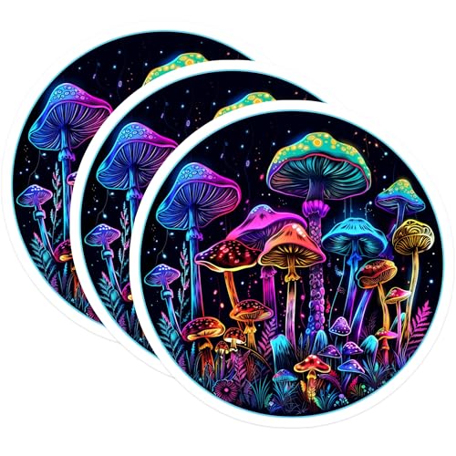 (3 Pack) Mushroom Decals - Neon Glowing Fungi - Laptop Sticker Art- 3 Inches On Longest Side - Easy Peel & Apply - Made in USA - 3MCS5559