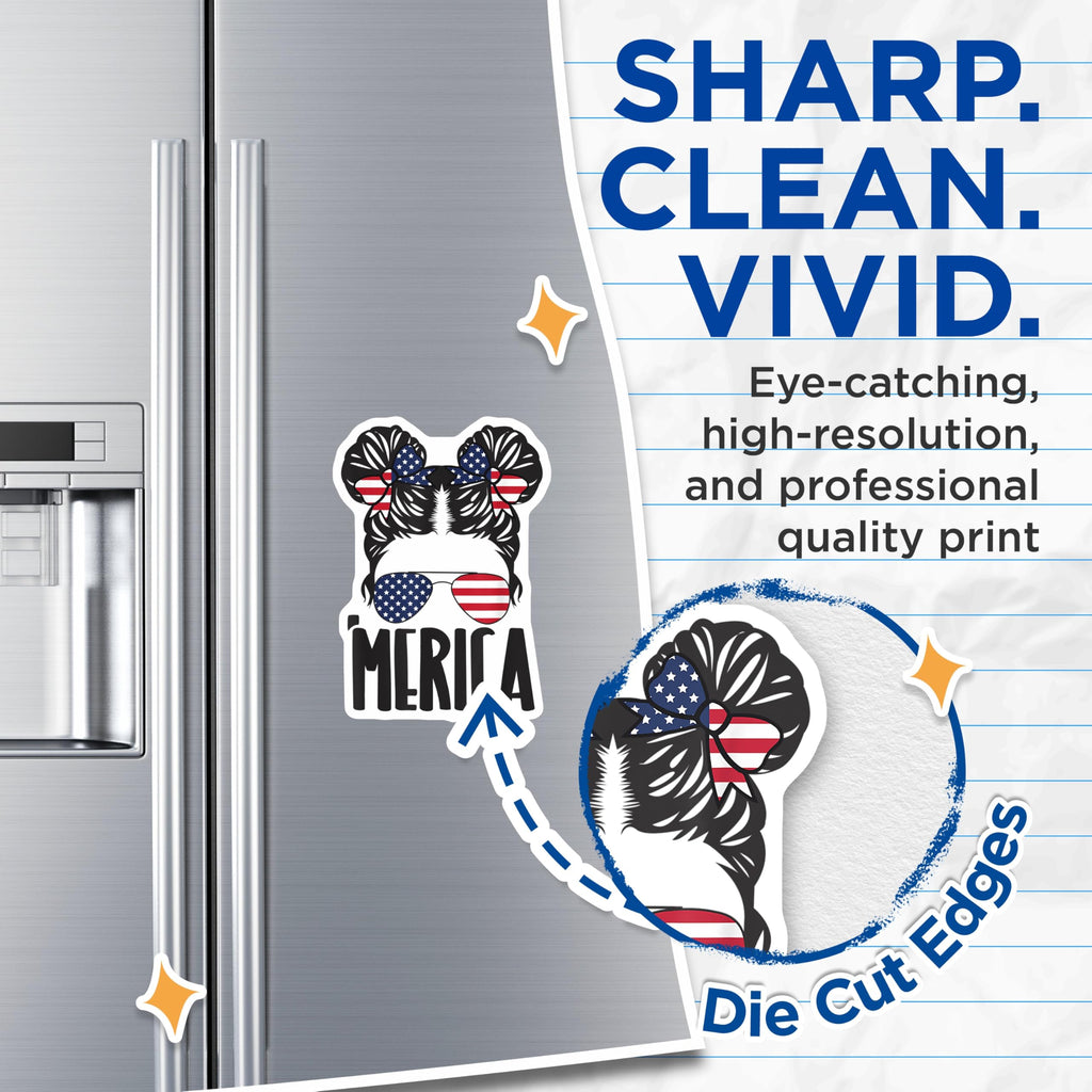 (2 Pack) Messy Bun America Magnets - Patriotic USA Decor - Independence Day Celebration Fridge - 5 Inches On Longest Side - Thick Durable Magnet - Made in USA - MAG29921